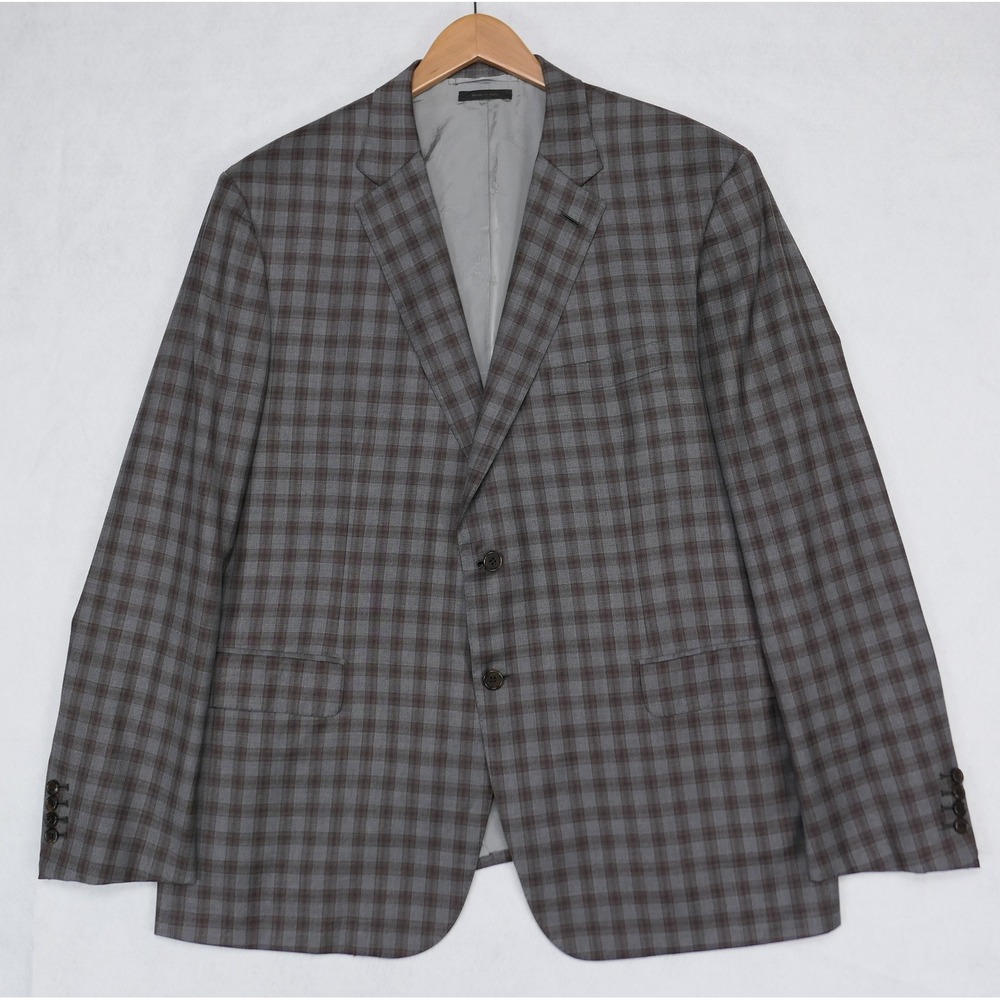 Brioni Mens 46L Plaid Check Wool Blazer Italy Brown Gray Surgeon Cuff Sport Coat